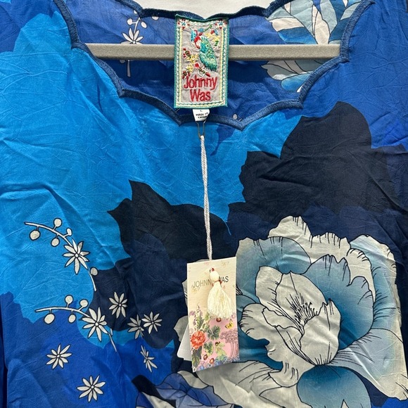 Johnny Was Boho Cropped Top & Tura Wrapped Pant Set Blue Floral NWT Size L - Picture 7 of 16